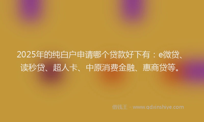 2025年的纯白户申请哪个贷款好下有：e微贷、读秒贷、超人卡、中原消费金融、惠商贷等。