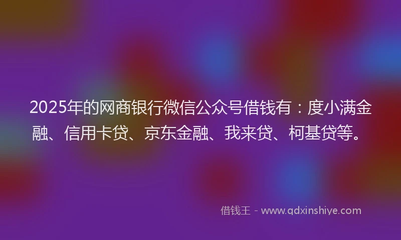 2025年的网商银行微信公众号借钱有：度小满金融、信用卡贷、京东金融、我来贷、柯基贷等。