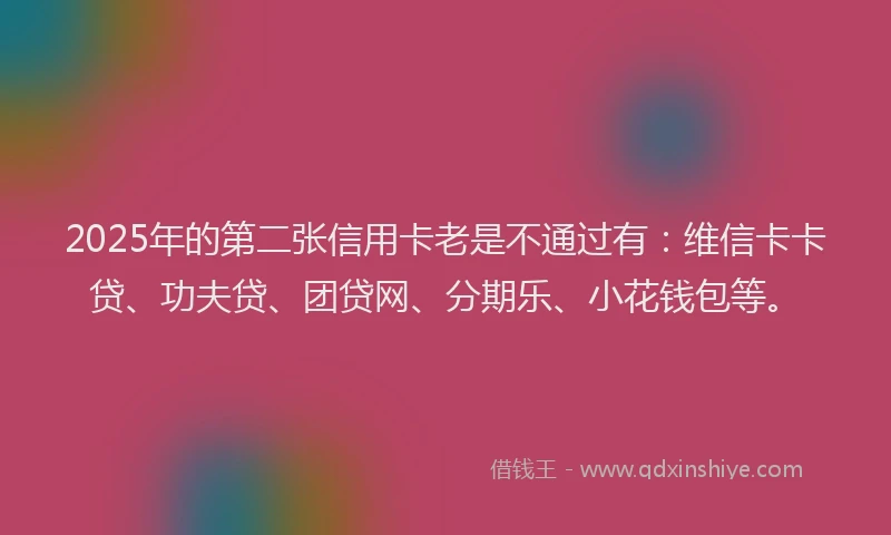 2025年的第二张信用卡老是不通过有：维信卡卡贷、功夫贷、团贷网、分期乐、小花钱包等。