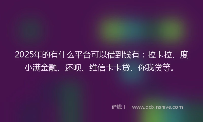 2025年的有什么平台可以借到钱有：拉卡拉、度小满金融、还呗、维信卡卡贷、你我贷等。