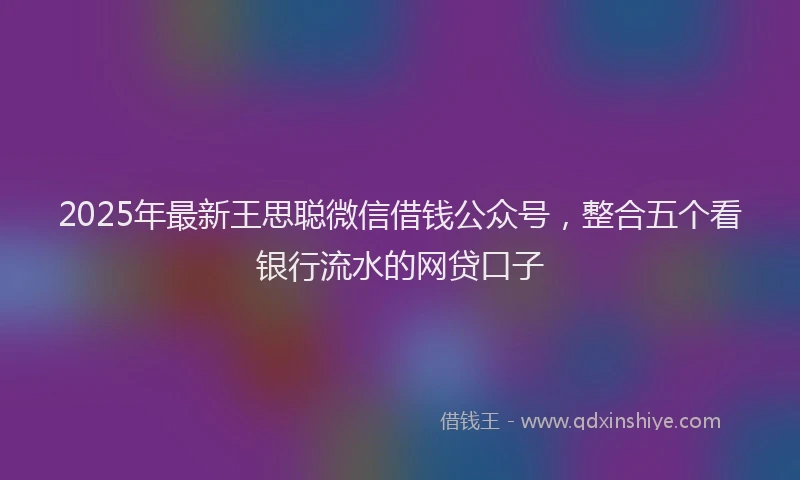2025年最新王思聪微信借钱公众号，整合五个看银行流水的网贷口子