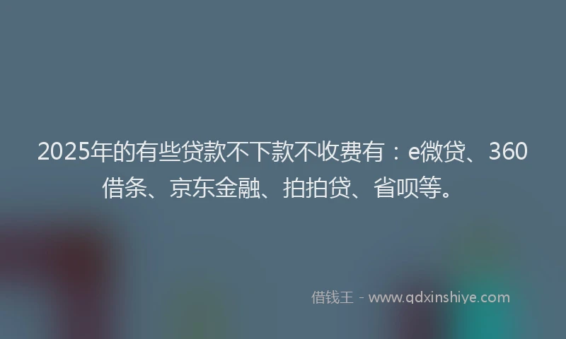 2025年的有些贷款不下款不收费有：e微贷、360借条、京东金融、拍拍贷、省呗等。