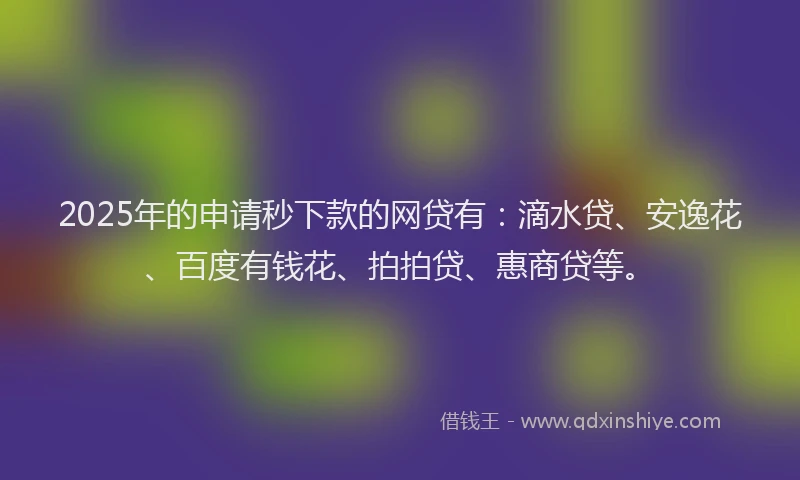 2025年的申请秒下款的网贷有：滴水贷、安逸花、百度有钱花、拍拍贷、惠商贷等。