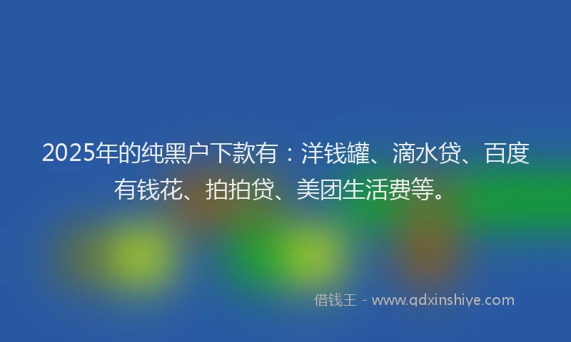 2025年的纯黑户下款有：洋钱罐、滴水贷、百度有钱花、拍拍贷、美团生活费等。