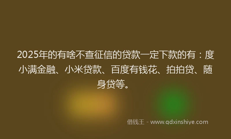 2025年的有啥不查征信的贷款一定下款的有：度小满金融、小米贷款、百度有钱花、拍拍贷、随身贷等。