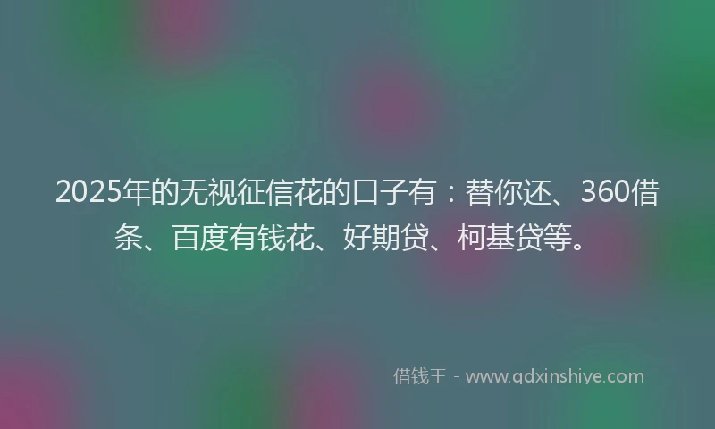 2025年的无视征信花的口子有：替你还、360借条、百度有钱花、好期贷、柯基贷等。
