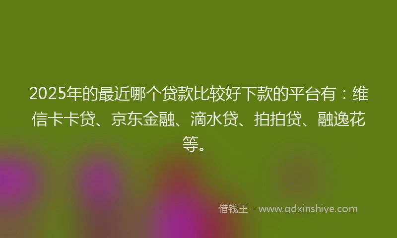 2025年的最近哪个贷款比较好下款的平台有：维信卡卡贷、京东金融、滴水贷、拍拍贷、融逸花等。
