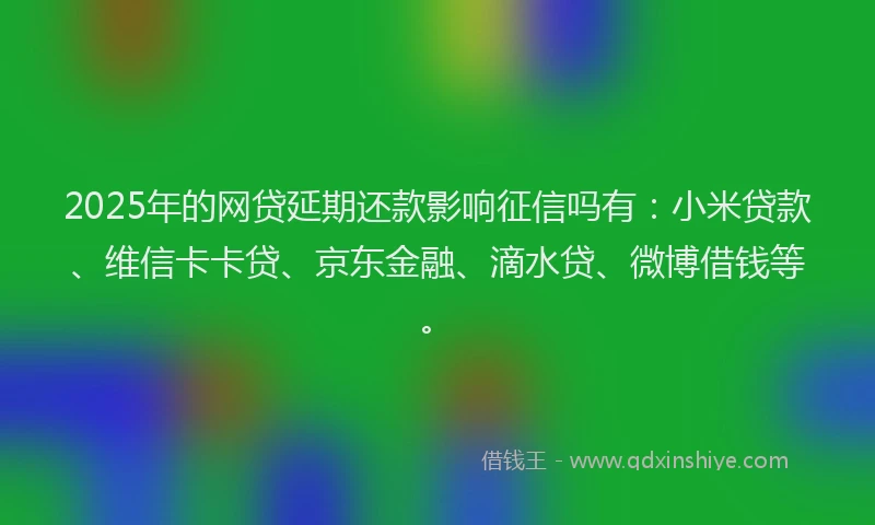 2025年的网贷延期还款影响征信吗有：小米贷款、维信卡卡贷、京东金融、滴水贷、微博借钱等。