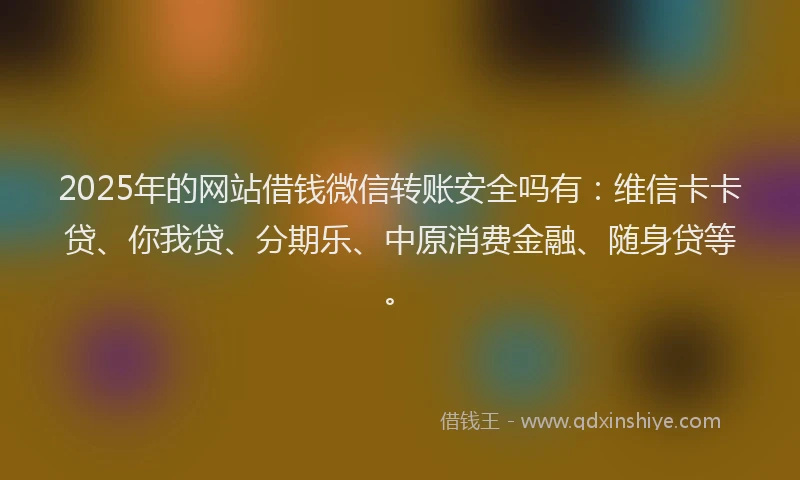 2025年的网站借钱微信转账安全吗有：维信卡卡贷、你我贷、分期乐、中原消费金融、随身贷等。