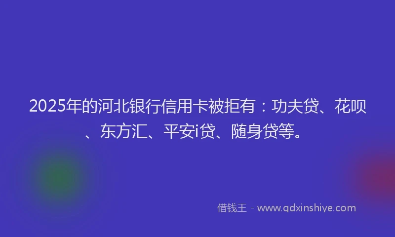 2025年的河北银行信用卡被拒有：功夫贷、花呗、东方汇、平安i贷、随身贷等。