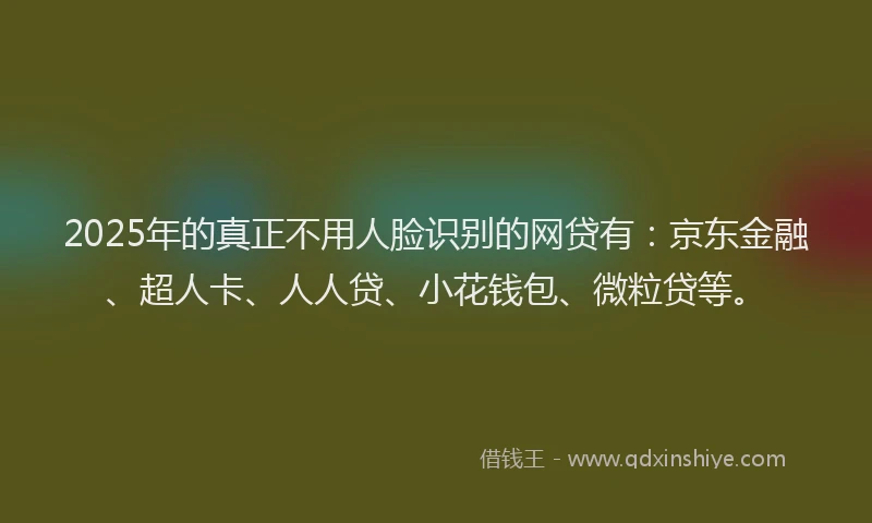 2025年的真正不用人脸识别的网贷有：京东金融、超人卡、人人贷、小花钱包、微粒贷等。