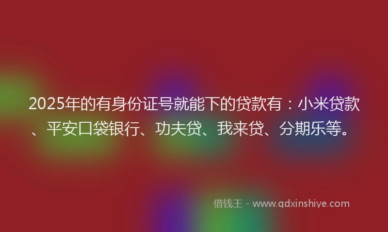 2025年的有身份证号就能下的贷款有：小米贷款、平安口袋银行、功夫贷、我来贷、分期乐等。