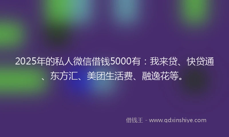 2025年的私人微信借钱5000有：我来贷、快贷通、东方汇、美团生活费、融逸花等。