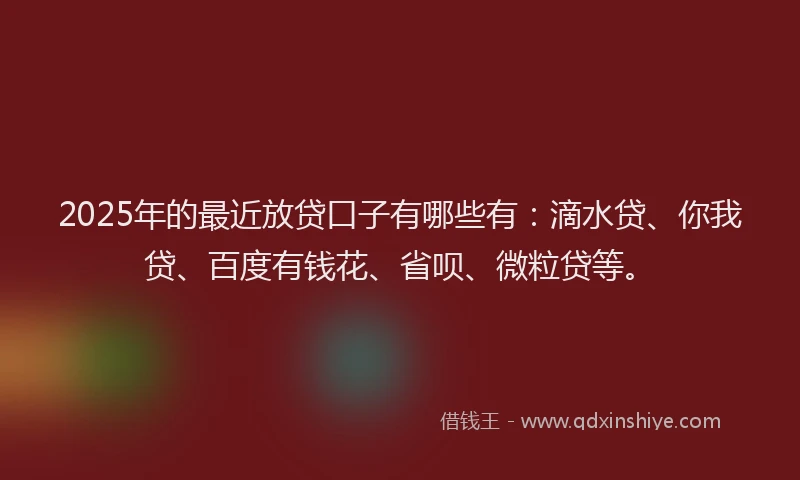 2025年的最近放贷口子有哪些有：滴水贷、你我贷、百度有钱花、省呗、微粒贷等。