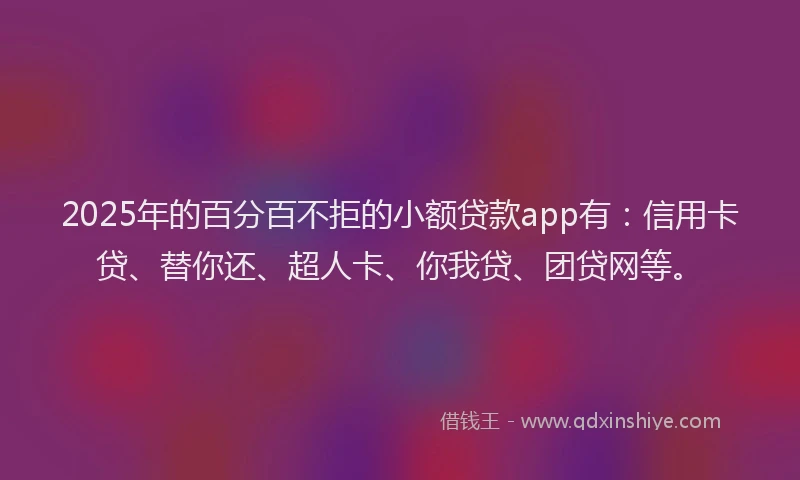 2025年的百分百不拒的小额贷款app有：信用卡贷、替你还、超人卡、你我贷、团贷网等。