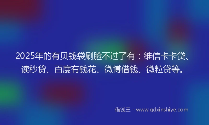 2025年的有贝钱袋刷脸不过了有：维信卡卡贷、读秒贷、百度有钱花、微博借钱、微粒贷等。