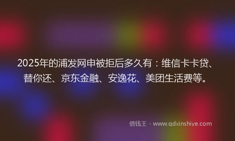 2025年的浦发网申被拒后多久有：维信卡卡贷、替你还、京东金融、安逸花、美团生活费等。