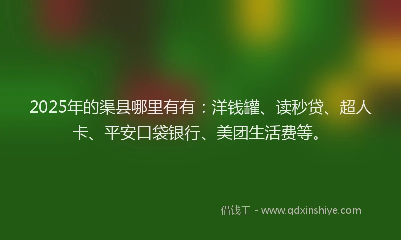 2025年的渠县哪里有有：洋钱罐、读秒贷、超人卡、平安口袋银行、美团生活费等。
