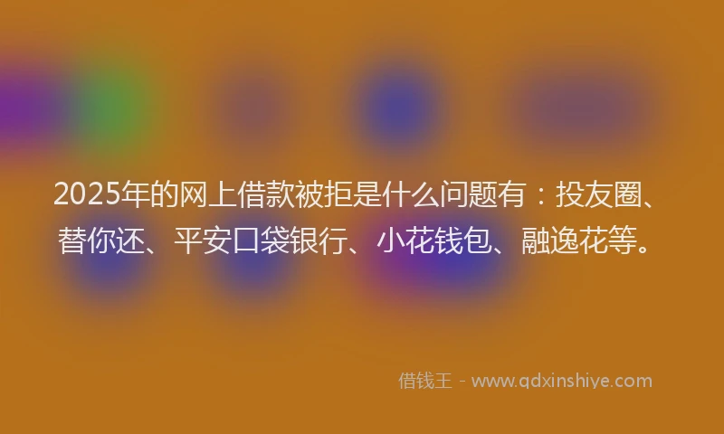 2025年的网上借款被拒是什么问题有：投友圈、替你还、平安口袋银行、小花钱包、融逸花等。