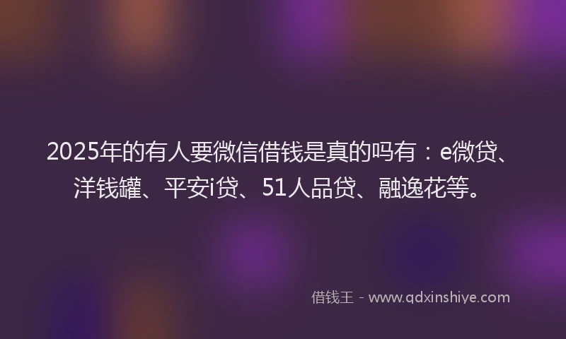 2025年的有人要微信借钱是真的吗有：e微贷、洋钱罐、平安i贷、51人品贷、融逸花等。