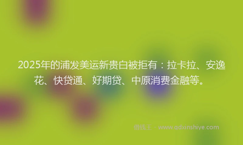 2025年的浦发美运新贵白被拒有：拉卡拉、安逸花、快贷通、好期贷、中原消费金融等。