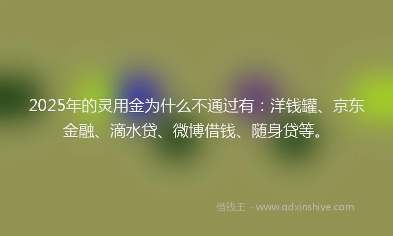 2025年的灵用金为什么不通过有：洋钱罐、京东金融、滴水贷、微博借钱、随身贷等。