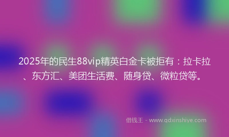 2025年的民生88vip精英白金卡被拒有:拉卡拉、东方汇、美团生活费、随身贷、微粒贷等。
