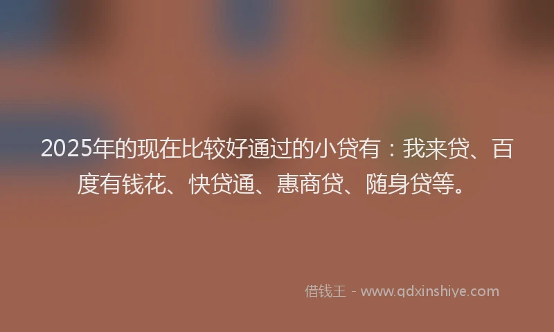 2025年的现在比较好通过的小贷有：我来贷、百度有钱花、快贷通、惠商贷、随身贷等。