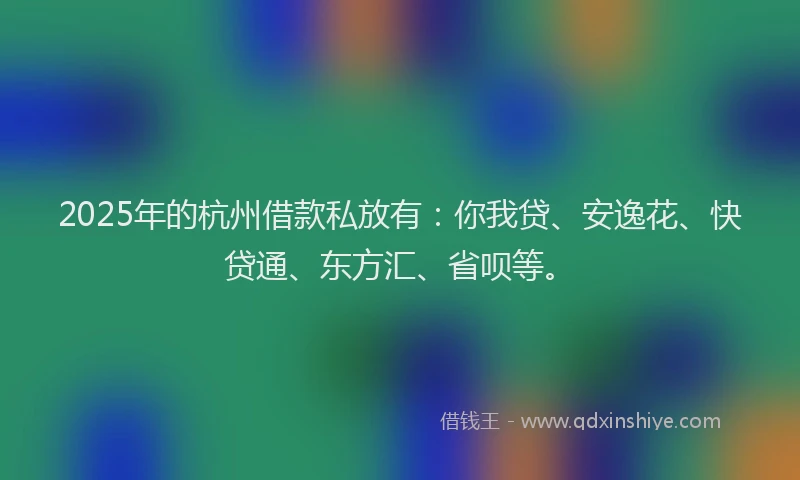 2025年的杭州借款私放有：你我贷、安逸花、快贷通、东方汇、省呗等。