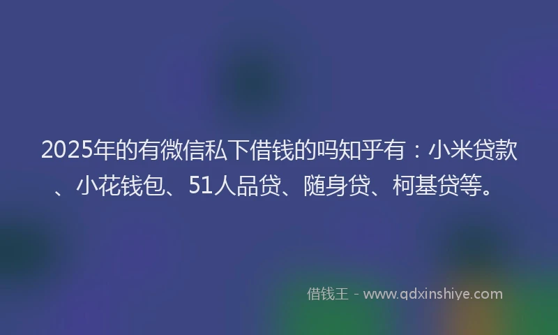 2025年的有微信私下借钱的吗知乎有：小米贷款、小花钱包、51人品贷、随身贷、柯基贷等。