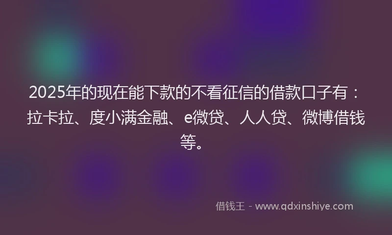 2025年的现在能下款的不看征信的借款口子有：拉卡拉、度小满金融、e微贷、人人贷、微博借钱等。