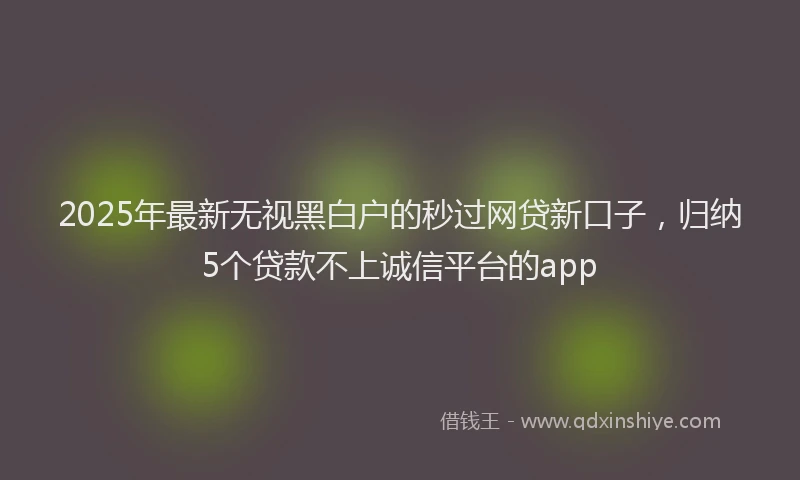 2025年最新无视黑白户的秒过网贷新口子，归纳5个贷款不上诚信平台的app