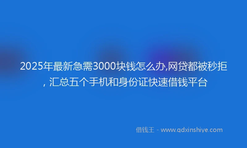 2025年最新急需3000块钱怎么办,网贷都被秒拒，汇总五个手机和身份证快速借钱平台
