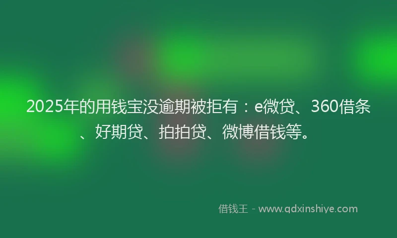 2025年的用钱宝没逾期被拒有：e微贷、360借条、好期贷、拍拍贷、微博借钱等。