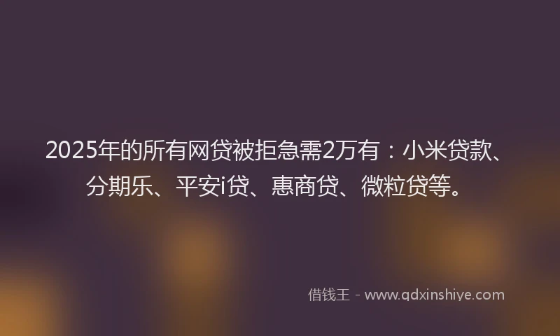2025年的所有网贷被拒急需2万有：小米贷款、分期乐、平安i贷、惠商贷、微粒贷等。