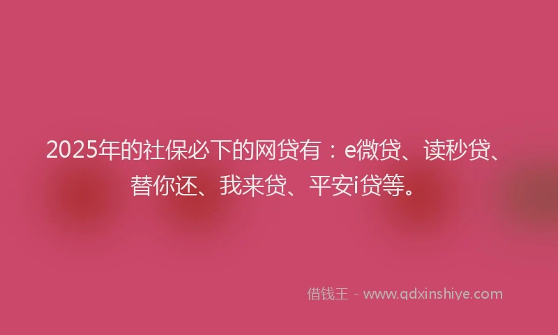 2025年的社保必下的网贷有：e微贷、读秒贷、替你还、我来贷、平安i贷等。
