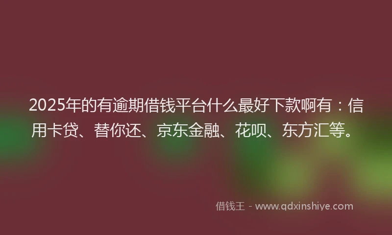 2025年的有逾期借钱平台什么最好下款啊有：信用卡贷、替你还、京东金融、花呗、东方汇等。