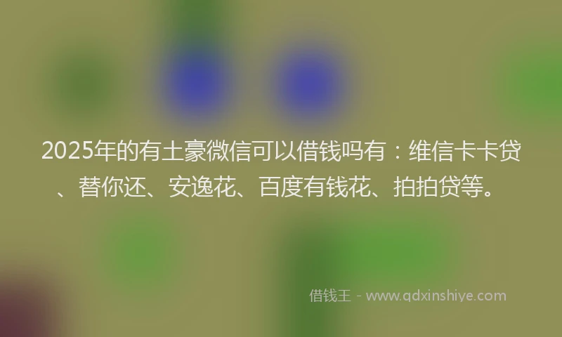 2025年的有土豪微信可以借钱吗有：维信卡卡贷、替你还、安逸花、百度有钱花、拍拍贷等。