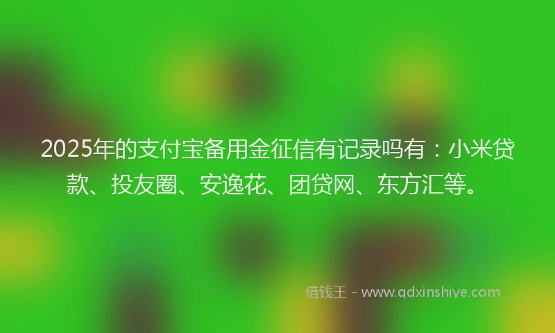 2025年的支付宝备用金征信有记录吗有：小米贷款、投友圈、安逸花、团贷网、东方汇等。