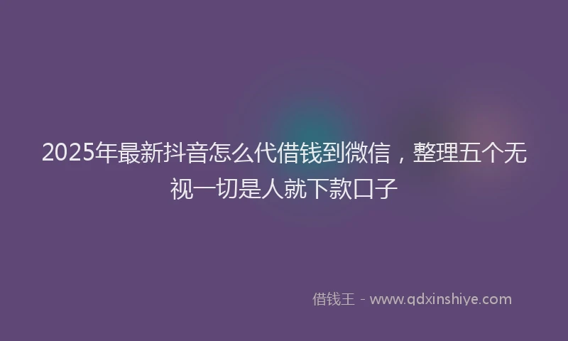 2025年最新抖音怎么代借钱到微信，整理五个无视一切是人就下款口子