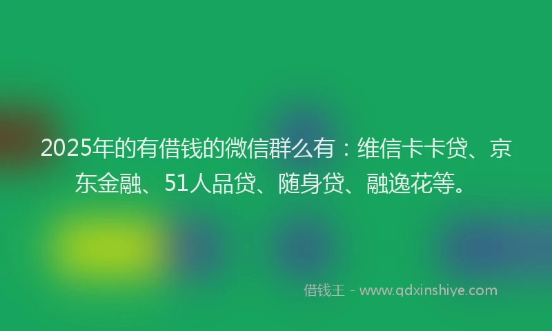2025年的有借钱的微信群么有：维信卡卡贷、京东金融、51人品贷、随身贷、融逸花等。