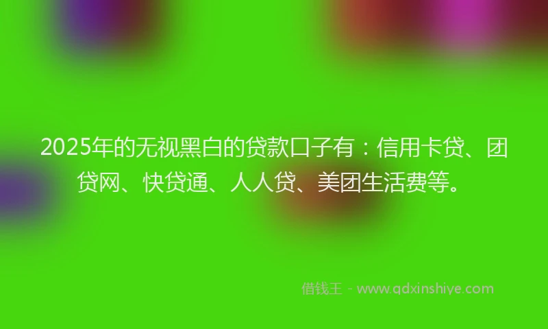 2025年的无视黑白的贷款口子有：信用卡贷、团贷网、快贷通、人人贷、美团生活费等。