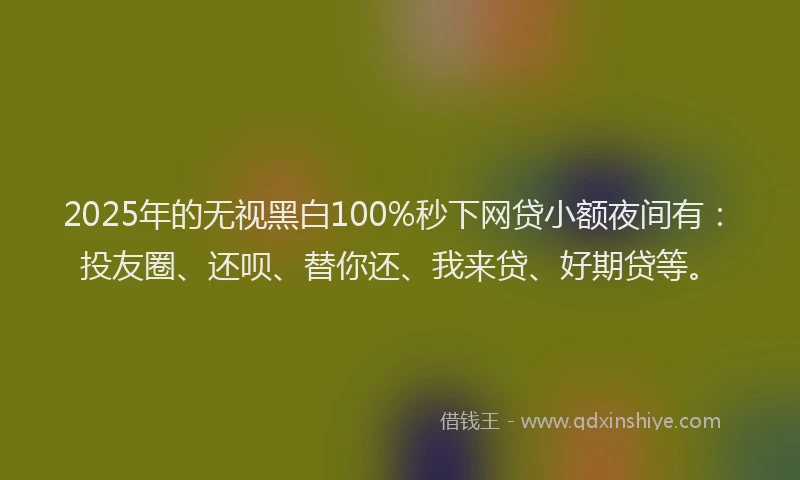 2025年的无视黑白100%秒下网贷小额夜间有：投友圈、还呗、替你还、我来贷、好期贷等。