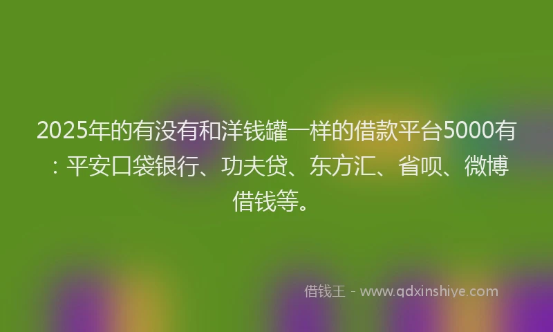 2025年的有没有和洋钱罐一样的借款平台5000有：平安口袋银行、功夫贷、东方汇、省呗、微博借钱等。