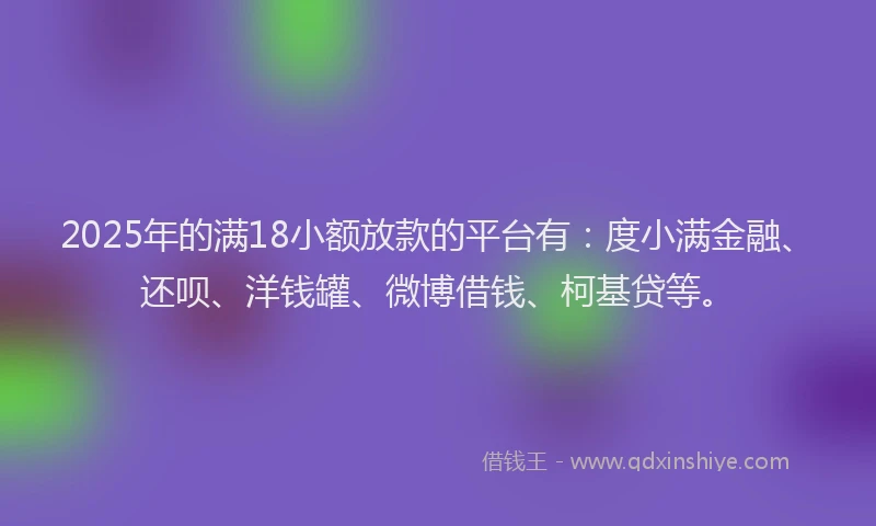 2025年的满18小额放款的平台有：度小满金融、还呗、洋钱罐、微博借钱、柯基贷等。