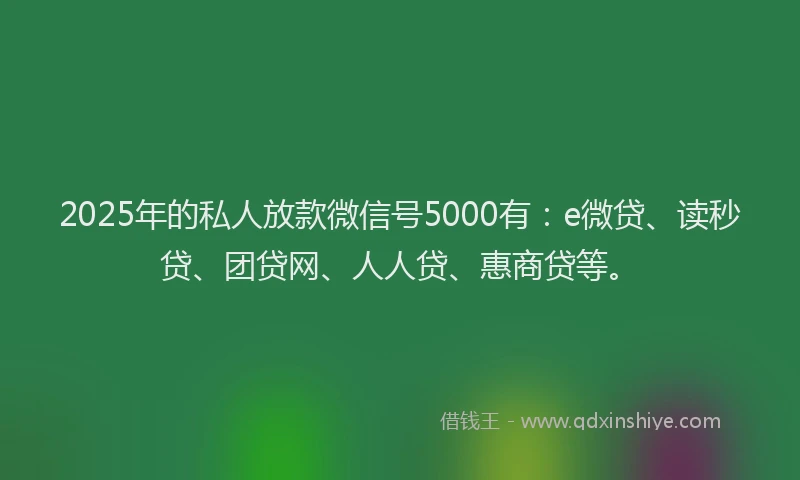 2025年的私人放款微信号5000有：e微贷、读秒贷、团贷网、人人贷、惠商贷等。