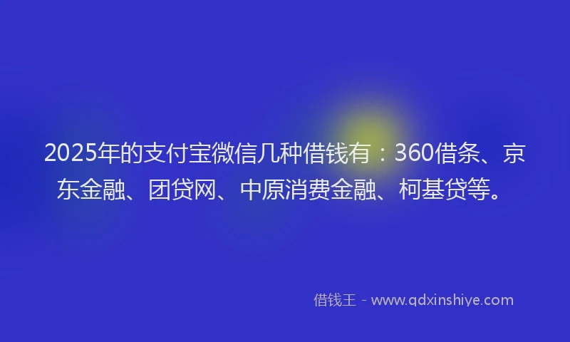 2025年的支付宝微信几种借钱有：360借条、京东金融、团贷网、中原消费金融、柯基贷等。