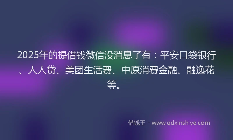 2025年的提借钱微信没消息了有：平安口袋银行、人人贷、美团生活费、中原消费金融、融逸花等。