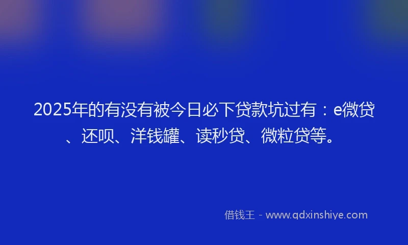 2025年的有没有被今日必下贷款坑过有：e微贷、还呗、洋钱罐、读秒贷、微粒贷等。