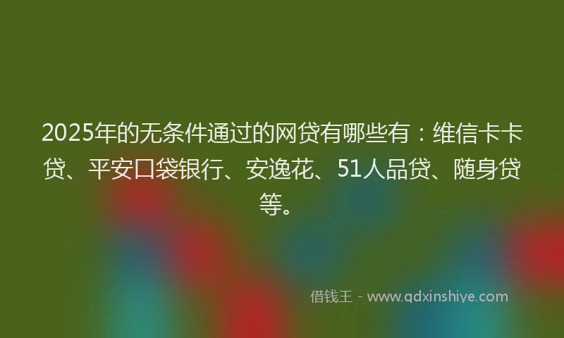 2025年的无条件通过的网贷有哪些有：维信卡卡贷、平安口袋银行、安逸花、51人品贷、随身贷等。